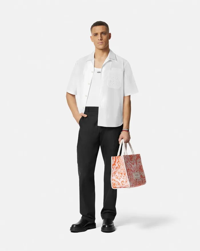Versace Embroidered Barocco Sea Shirt Whiteprint Men Shirts