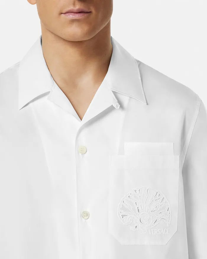 Versace Embroidered Barocco Sea Shirt Whiteprint Men Shirts