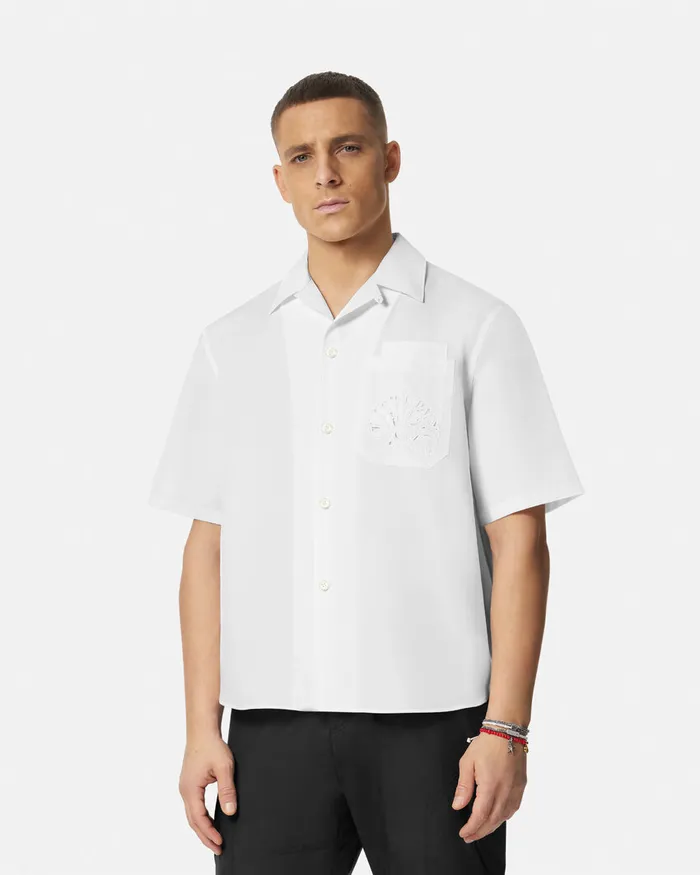 Versace Embroidered Barocco Sea Shirt Whiteprint Men Shirts