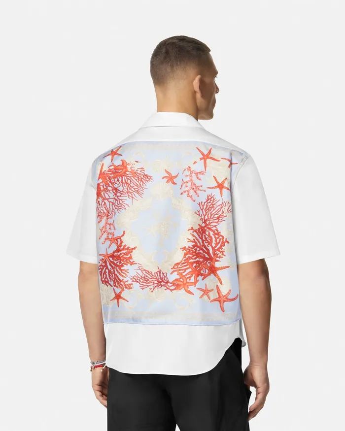 Versace Embroidered Barocco Sea Shirt Whiteprint Men Shirts