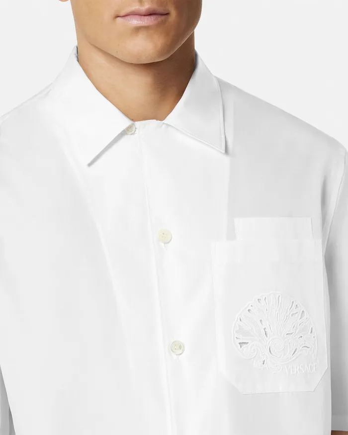 Versace Embroidered Barocco Sea Shirt Whiteprint Men Shirts