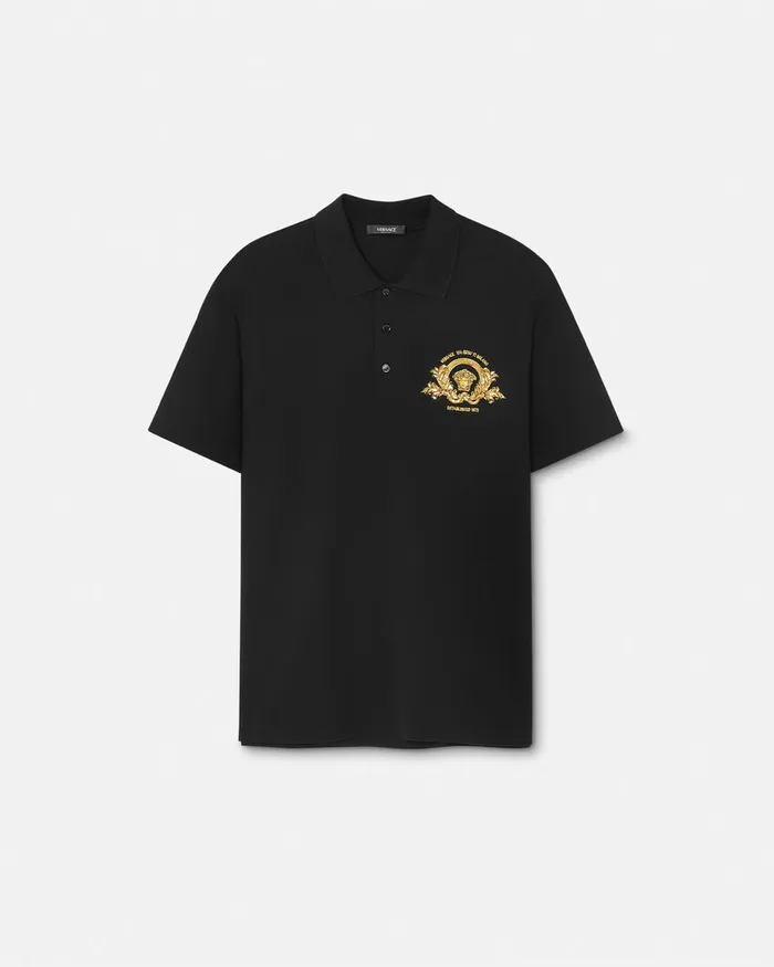 Versace Embroidered Coupe Blason Polo Shirt Black Men TShirts and Polos