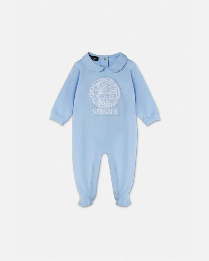 Versace Embroidered Medusa Baby Sleepsuit Blue Kids Clothing