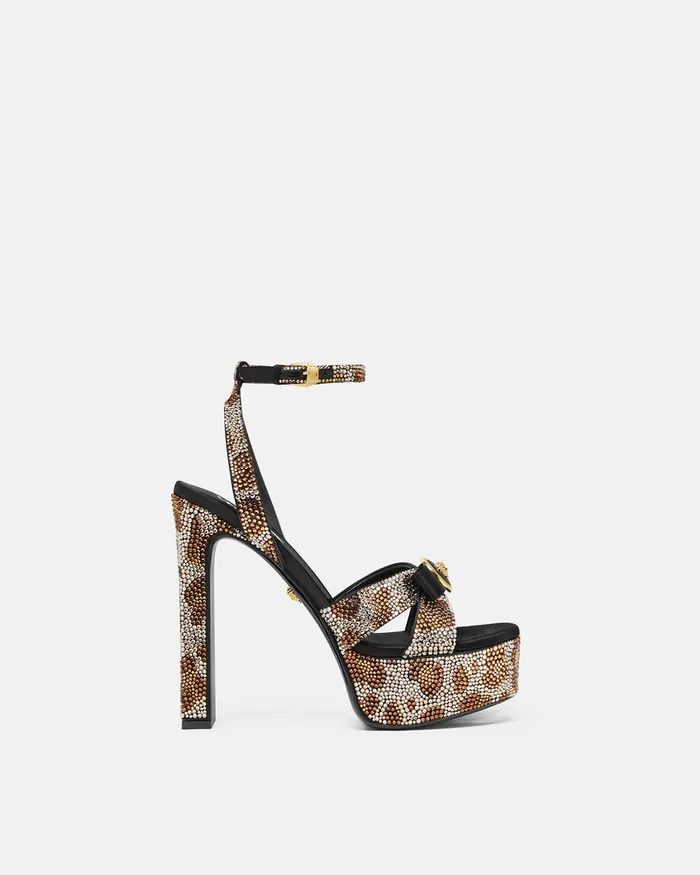 Versace Gianni Ribbon Leopard Sandals 140 Mm Animalier Women Sandals