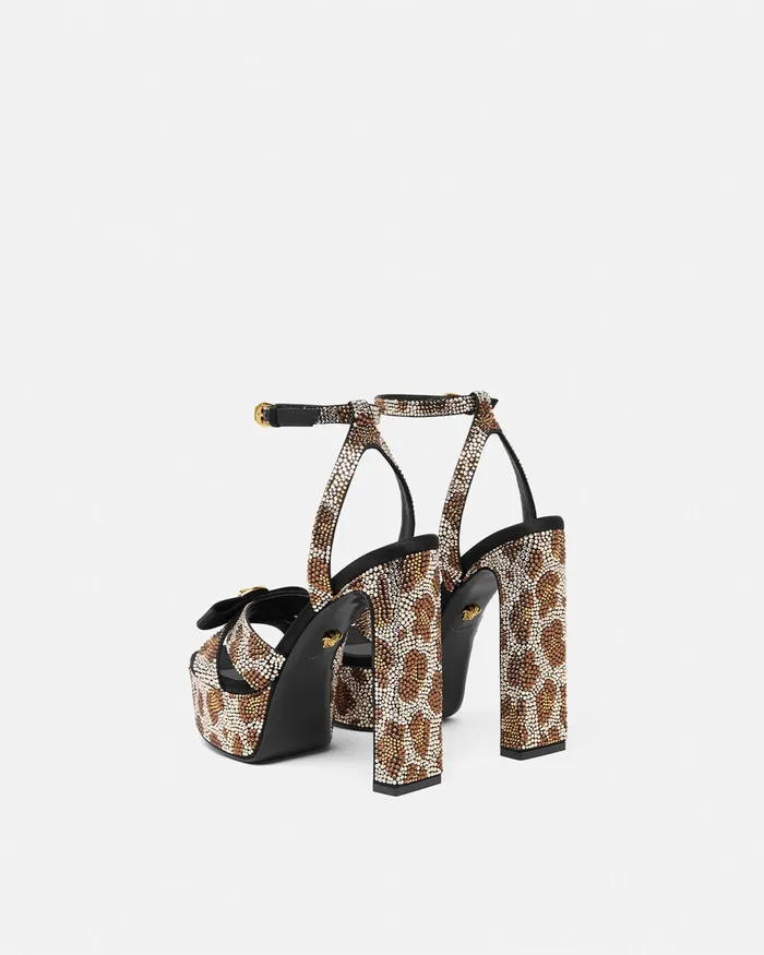 Versace Gianni Ribbon Leopard Sandals 140 Mm Animalier Women Sandals