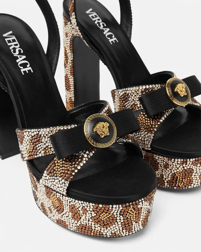 Versace Gianni Ribbon Leopard Sandals 140 Mm Animalier Women Sandals