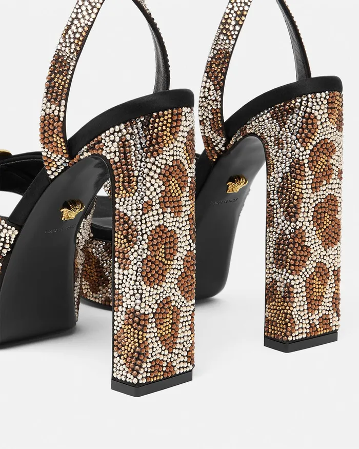 Versace Gianni Ribbon Leopard Sandals 140 Mm Animalier Women Sandals