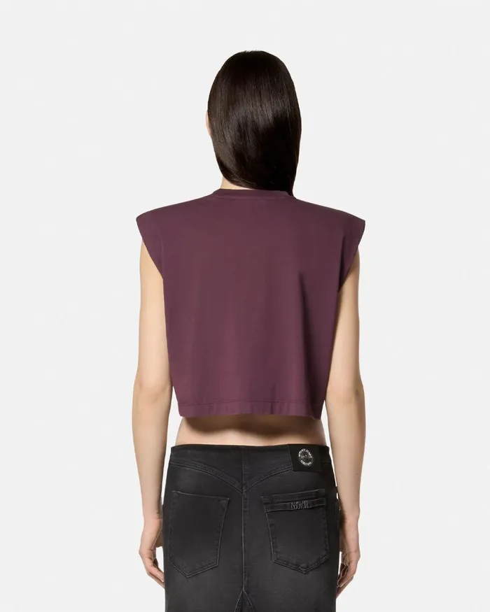 Versace Gothic Logo Crop TShirt Purple Women Jeans Couture