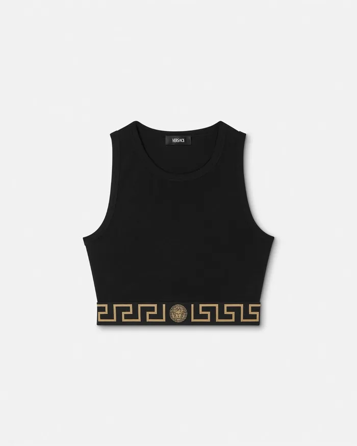 Versace Greca Border Crop Top Black Women Bras and Briefs