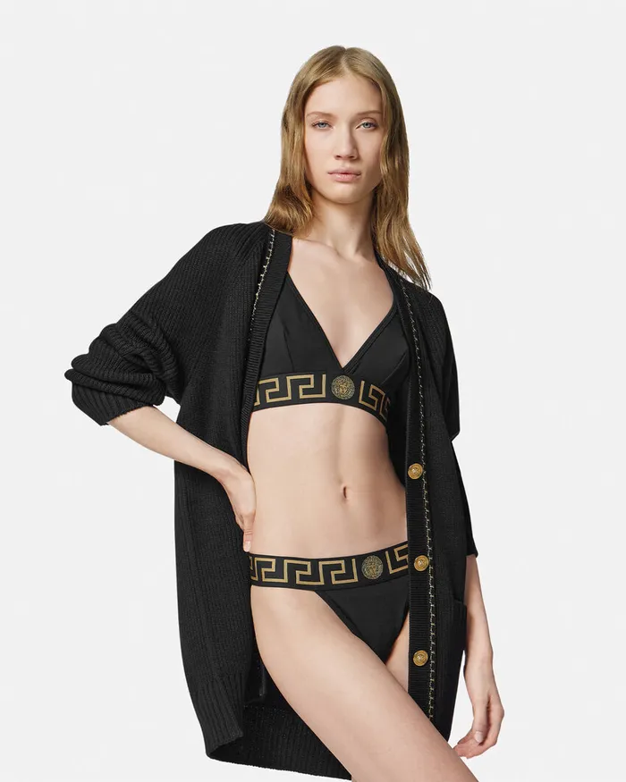 Versace Greca Border Thong Black Women Bras and Briefs