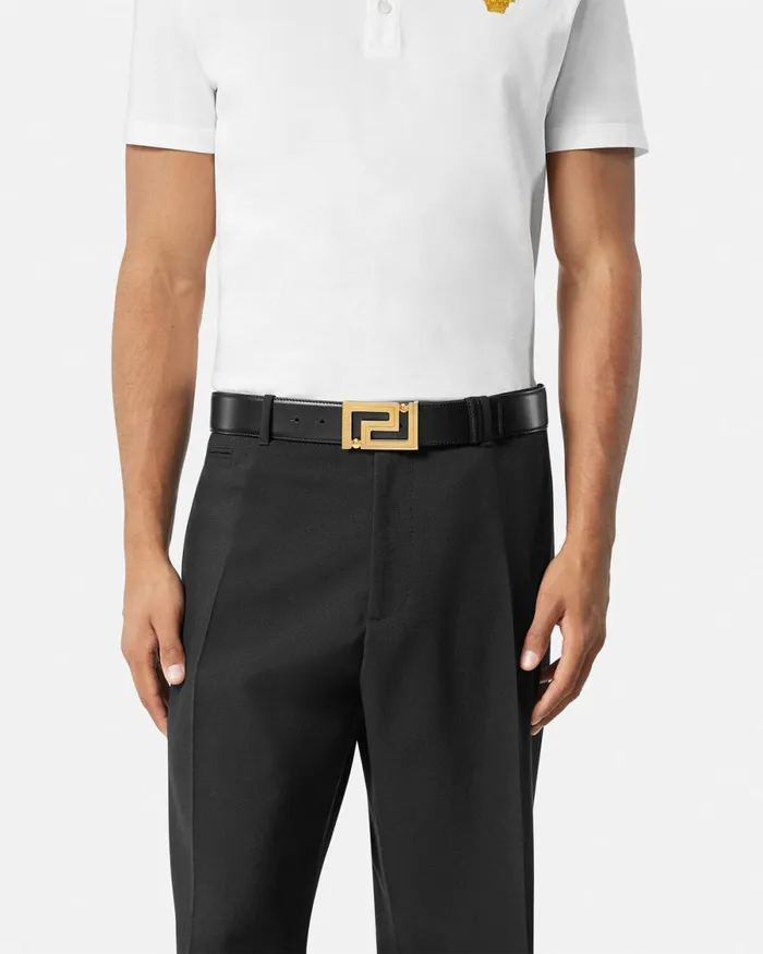 Versace Greca Leather Belt 4 Cm Blackgold Men Belts