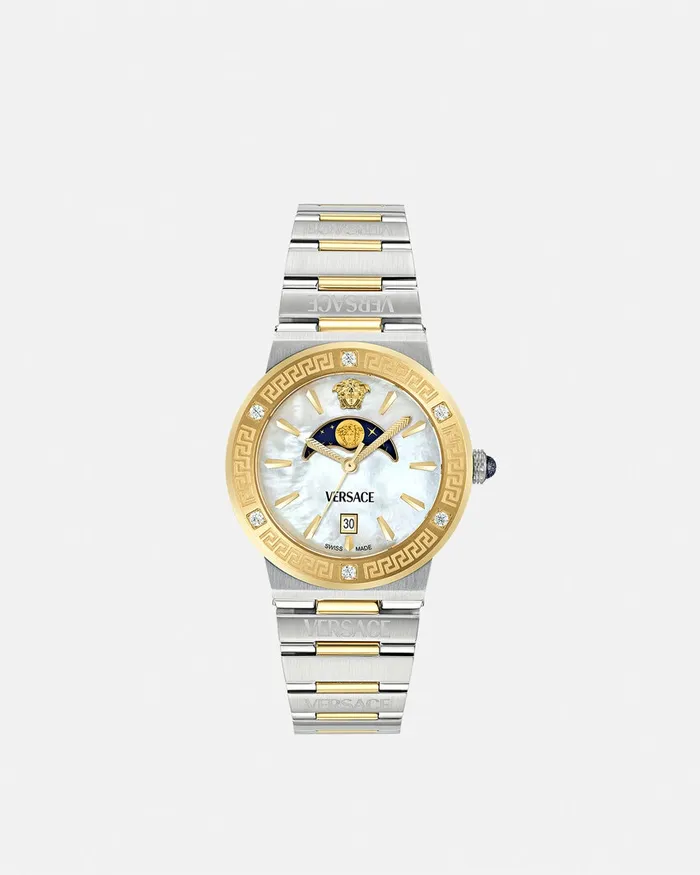 Versace Greca Logo Moonphase Diamond Watch Silvergold Women Watches
