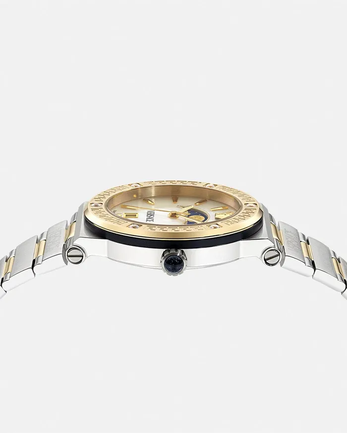 Versace Greca Logo Moonphase Diamond Watch Silvergold Women Watches