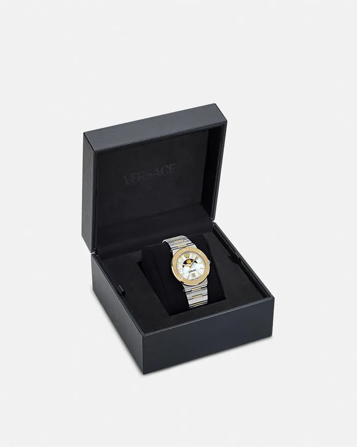 Versace Greca Logo Moonphase Diamond Watch Silvergold Women Watches