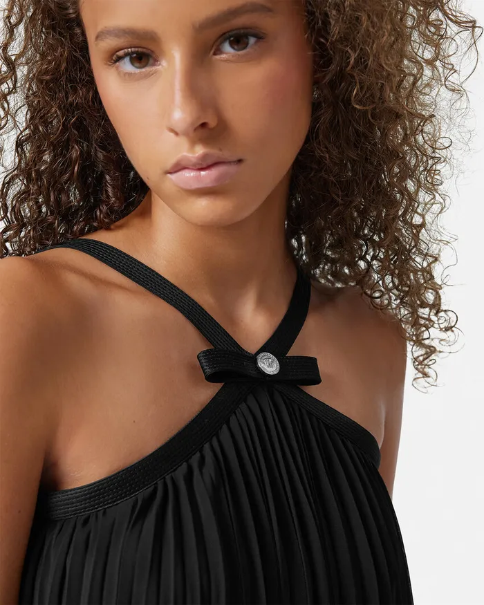 Versace Halterneck Pleated Mini Dress Black Women Dresses