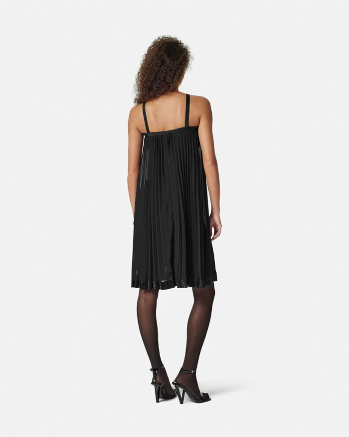 Versace Halterneck Pleated Mini Dress Black Women Dresses