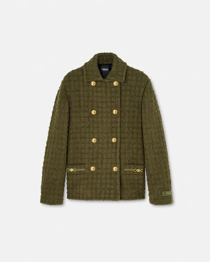 Versace Heritage Tweed Peacoat Green Women Outerwear and Coats