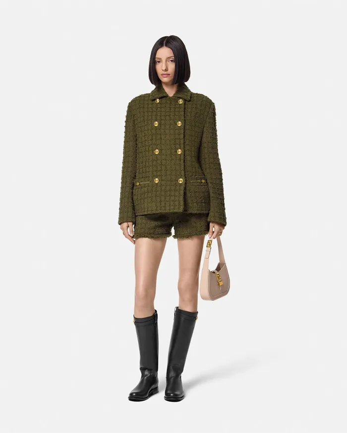 Versace Heritage Tweed Peacoat Green Women Outerwear and Coats