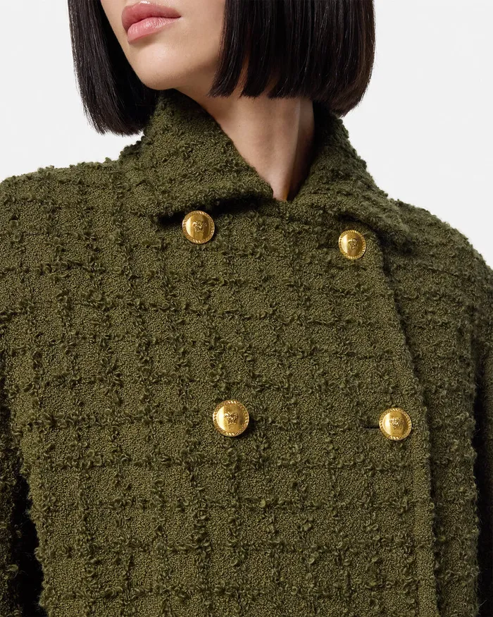 Versace Heritage Tweed Peacoat Green Women Outerwear and Coats