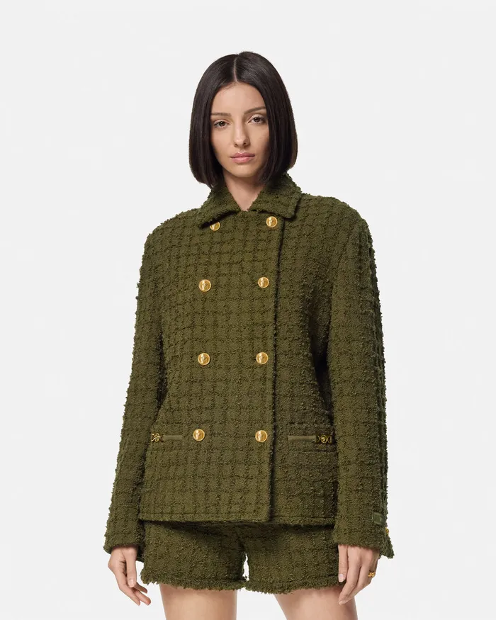 Versace Heritage Tweed Peacoat Green Women Outerwear and Coats