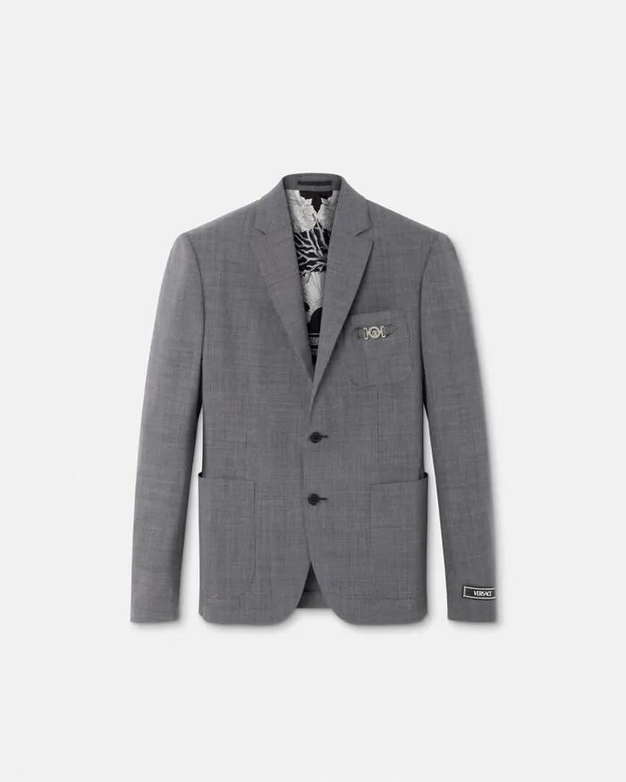 Versace Houndstooth Wool SingleBreasted Blazer Gray Men Blazers and Suits