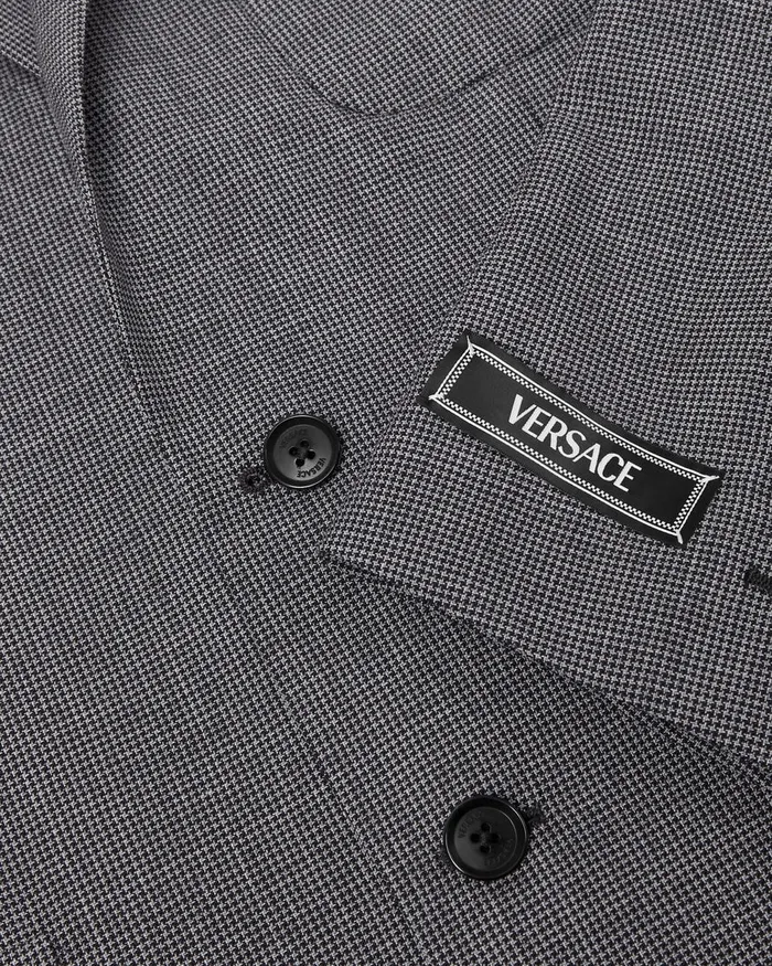 Versace Houndstooth Wool SingleBreasted Blazer Gray Men Blazers and Suits