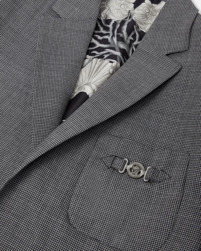 Versace Houndstooth Wool SingleBreasted Blazer Gray Men Blazers and Suits