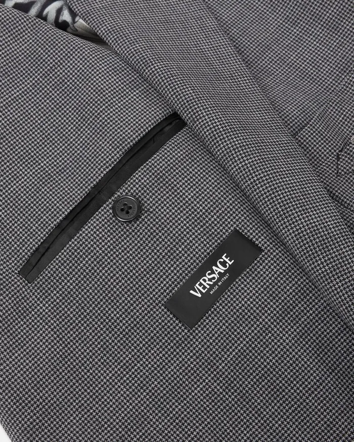 Versace Houndstooth Wool SingleBreasted Blazer Gray Men Blazers and Suits