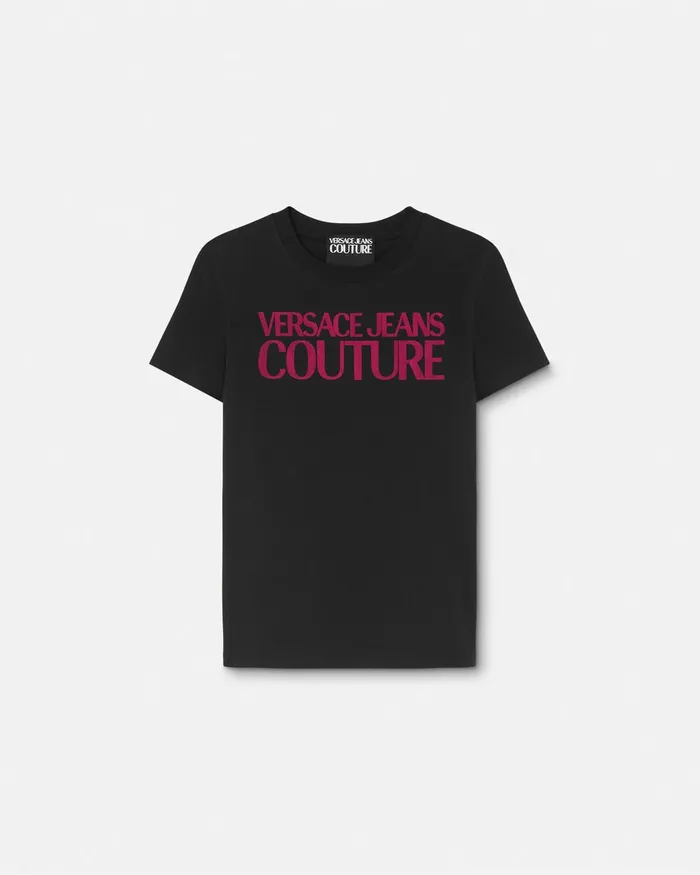 Versace Institutional Logo TShirt Blackprint Women Jeans Couture
