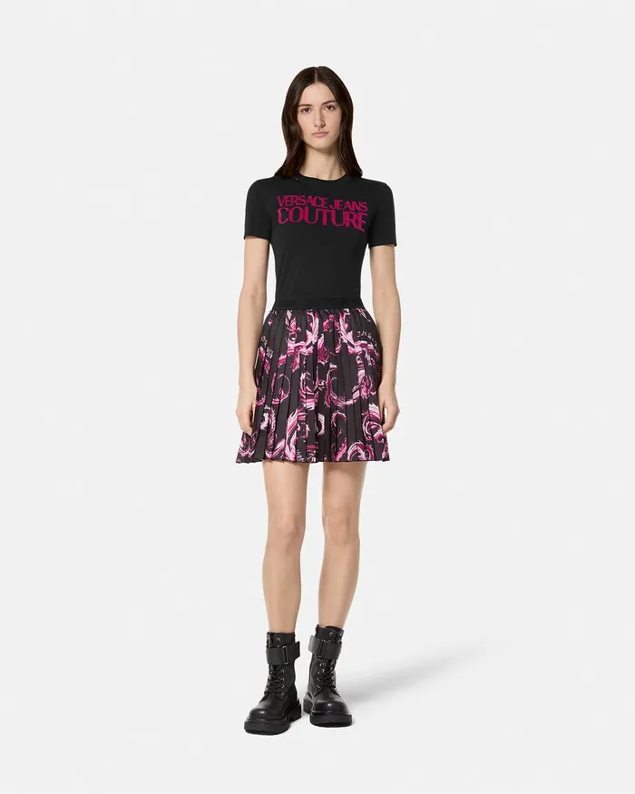 Versace Institutional Logo TShirt Blackprint Women Jeans Couture