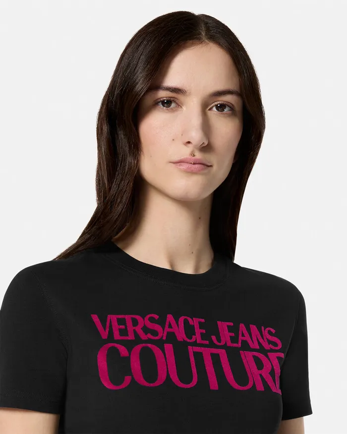 Versace Institutional Logo TShirt Blackprint Women Jeans Couture