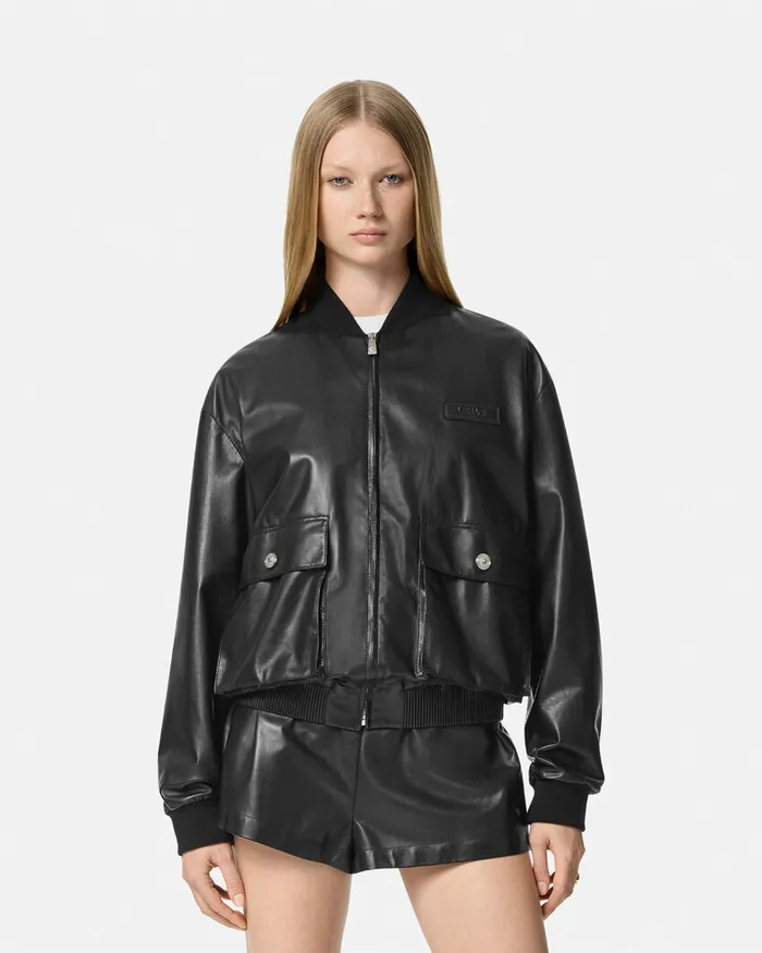 Versace Leather Blouson Jacket Black Women Outerwear and Coats