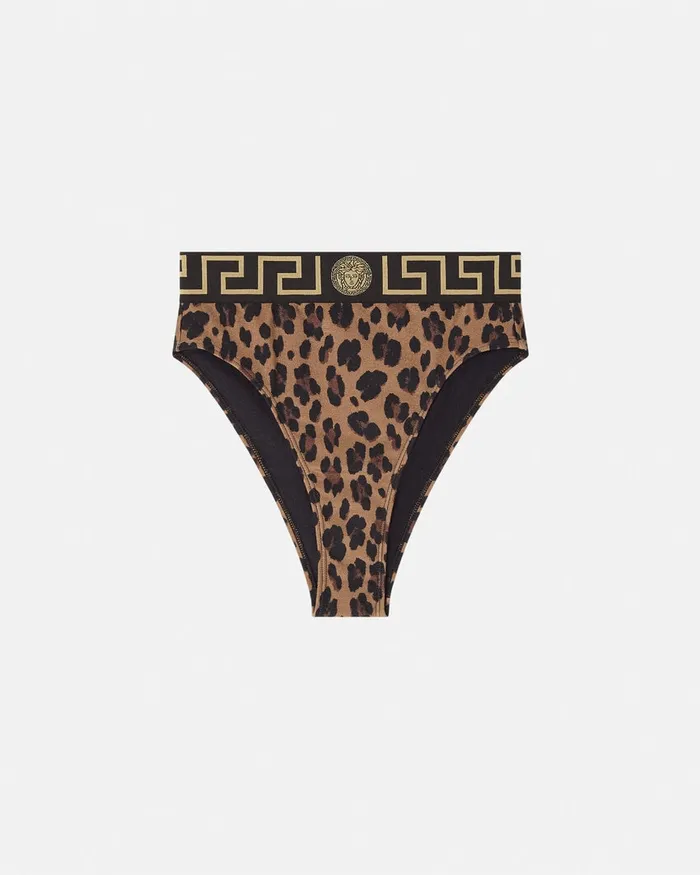Versace Leopard High Waist Bikini Bottoms Animalier Women Swimwear