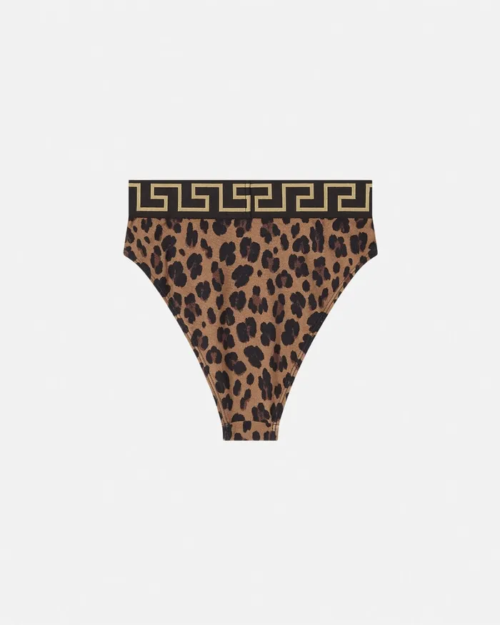 Versace Leopard High Waist Bikini Bottoms Animalier Women Swimwear