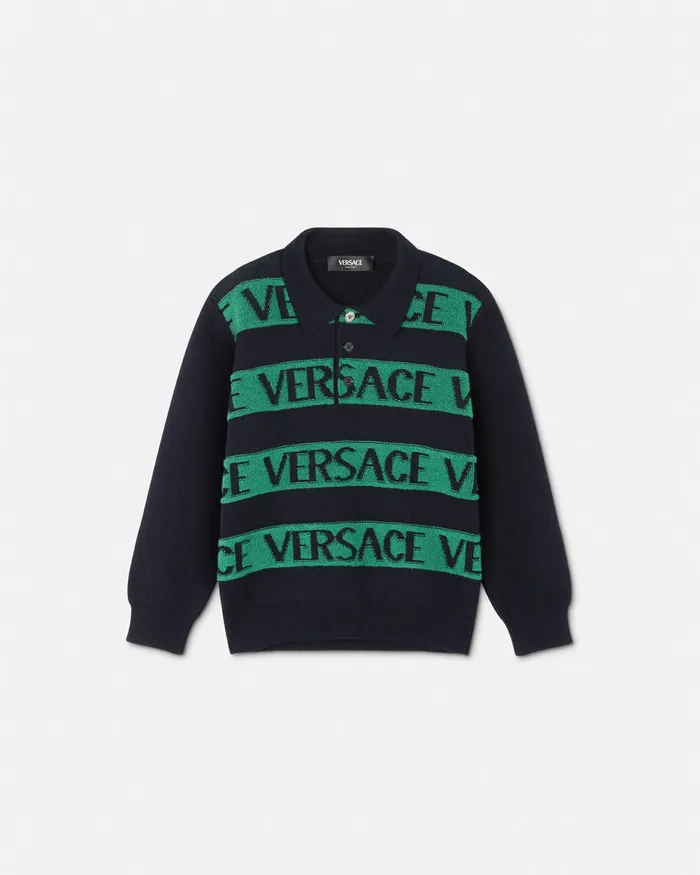 Versace Logo Towel Jumper Blackgreen Kids Knitwear and Sweatshirts