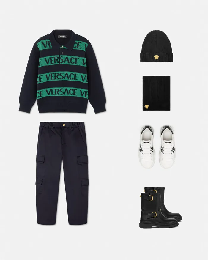 Versace Logo Towel Jumper Blackgreen Kids Knitwear and Sweatshirts