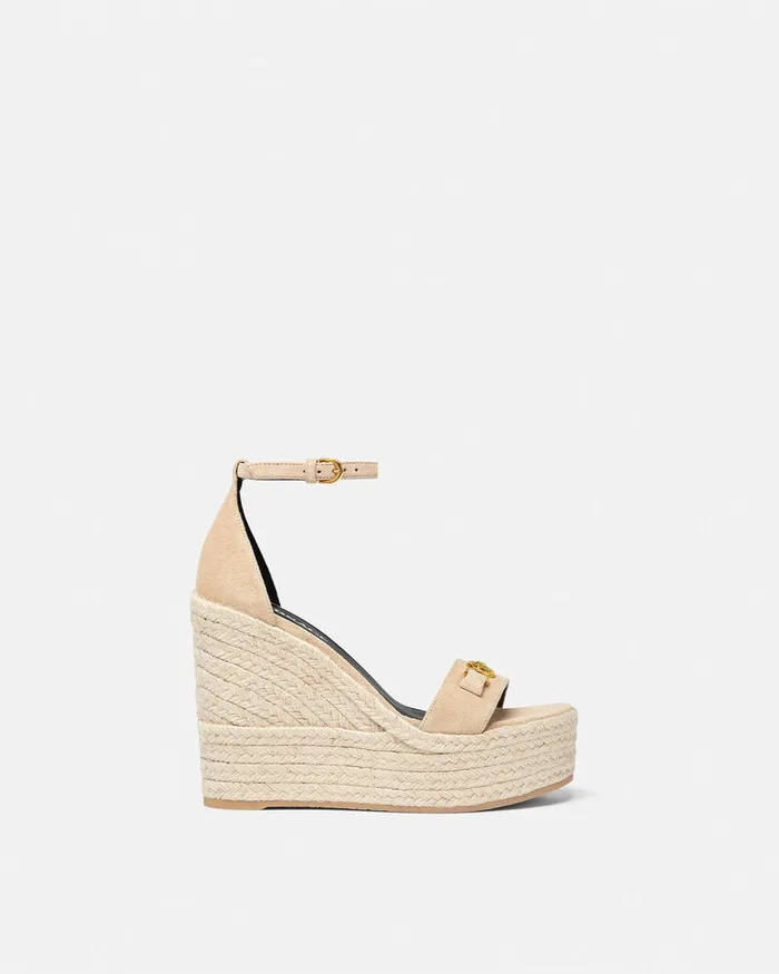 Versace Medusa 03995 Suede Wedge Sandals 120 Mm Beige Women Sandals