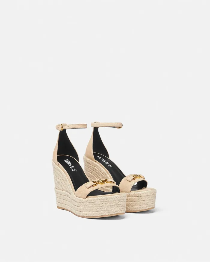 Versace Medusa 03995 Suede Wedge Sandals 120 Mm Beige Women Sandals