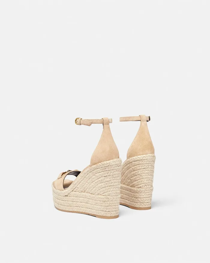 Versace Medusa 03995 Suede Wedge Sandals 120 Mm Beige Women Sandals