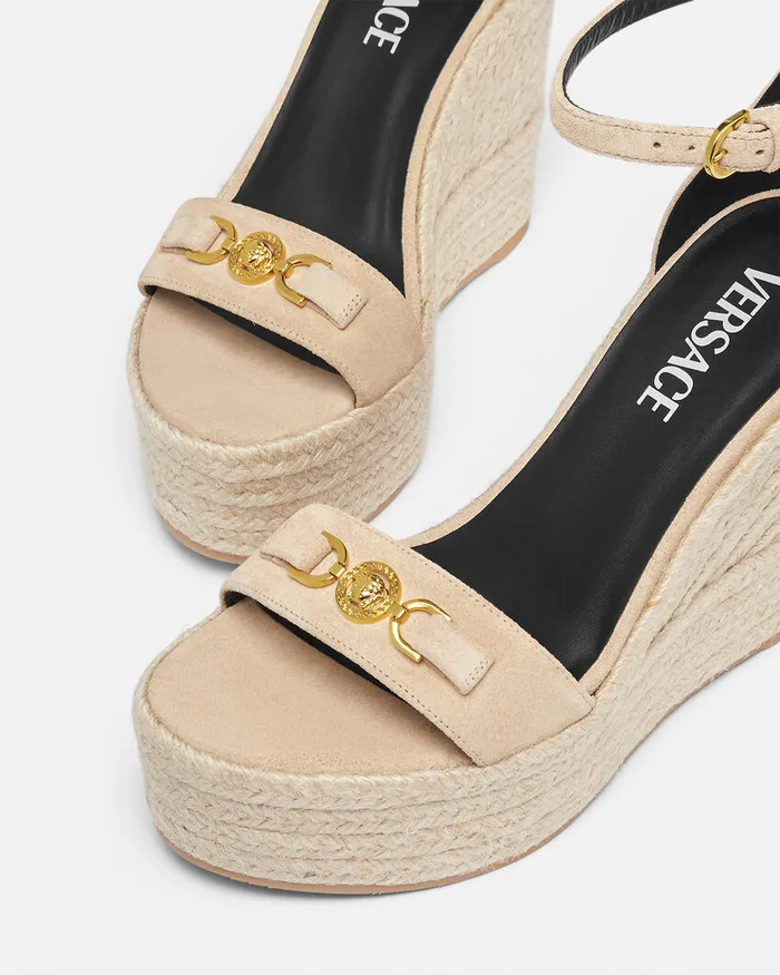 Versace Medusa 03995 Suede Wedge Sandals 120 Mm Beige Women Sandals