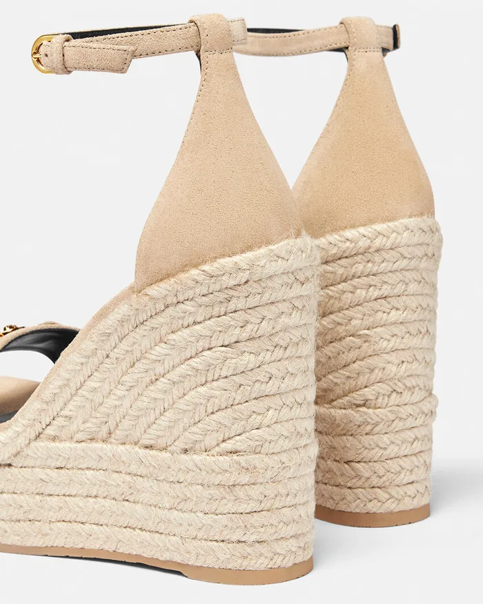 Versace Medusa 03995 Suede Wedge Sandals 120 Mm Beige Women Sandals