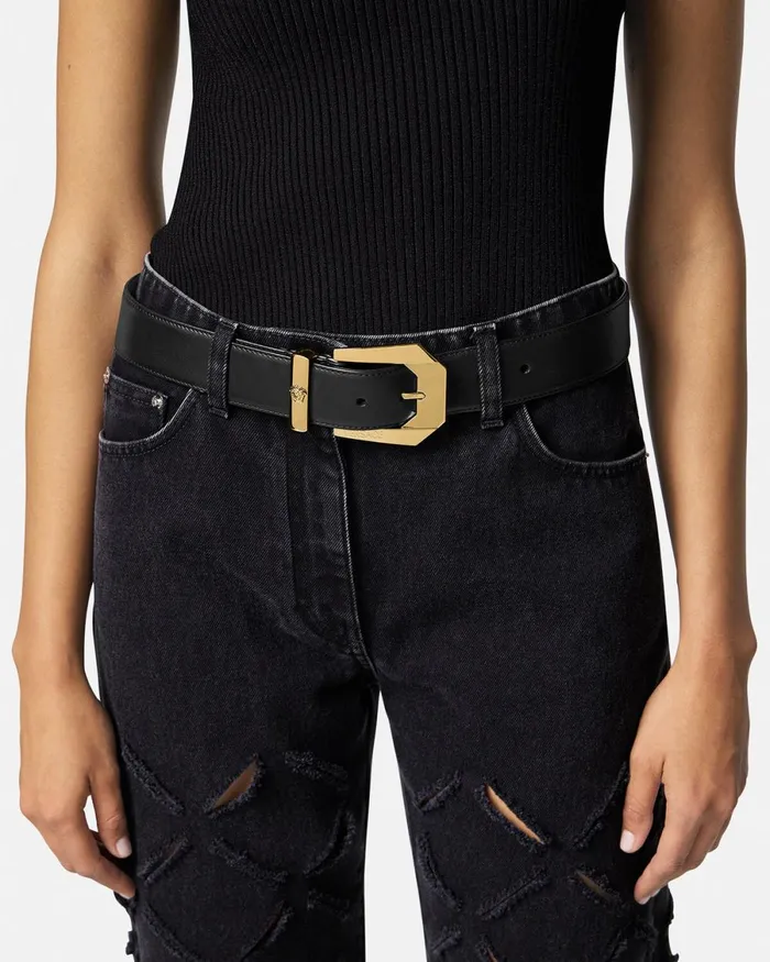 Versace Medusa Heritage Leather Belt 4 Cm Blackgold Women Belts