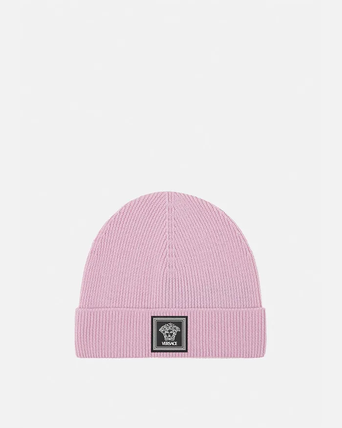 Versace Medusa Wool Ribbed Beanie Light Pink WomenMen Hats and Caps