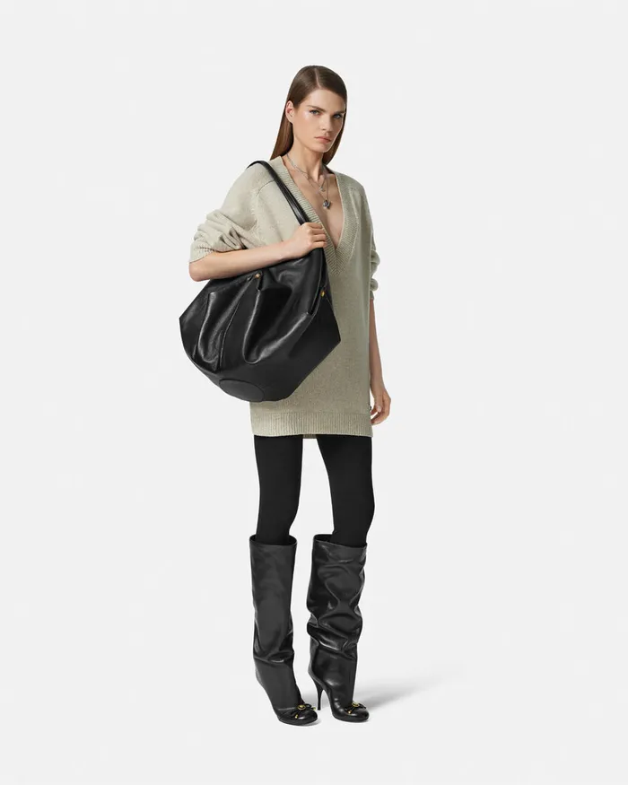 Versace Protea Large Shoulder Bag Blackgold Women Shoulder and Crossbody