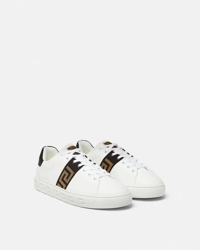 Versace Studded Greca Trainers Blackgold Men Sneakers