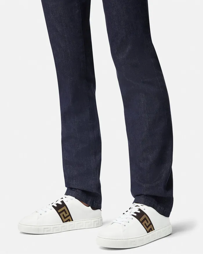Versace Studded Greca Trainers Blackgold Men Sneakers