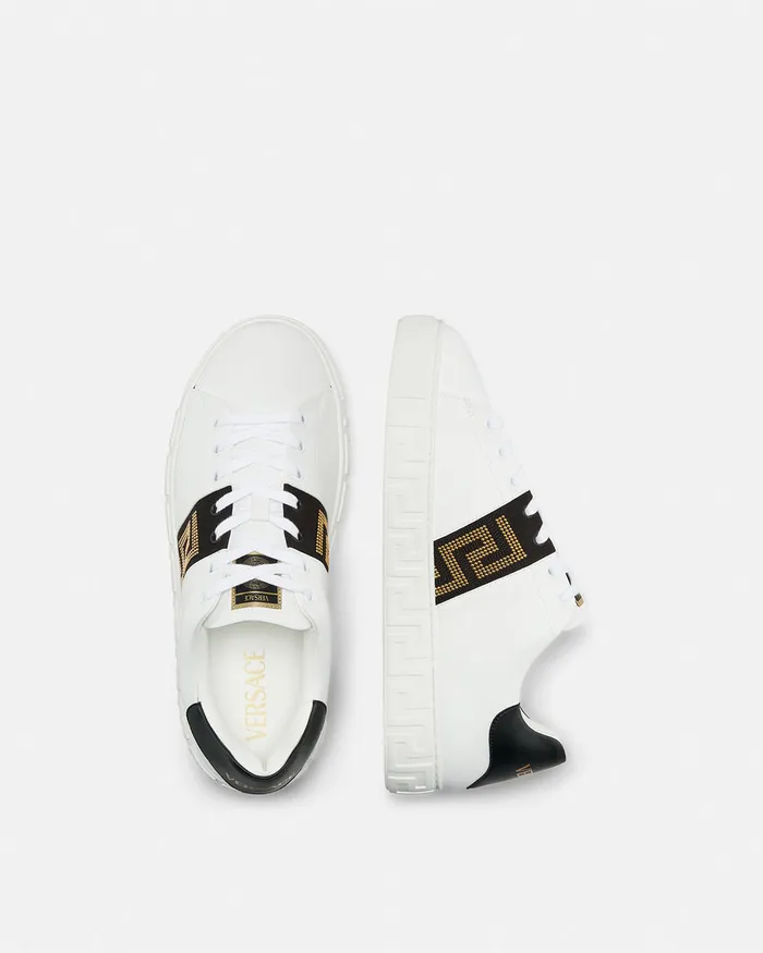 Versace Studded Greca Trainers Blackgold Men Sneakers