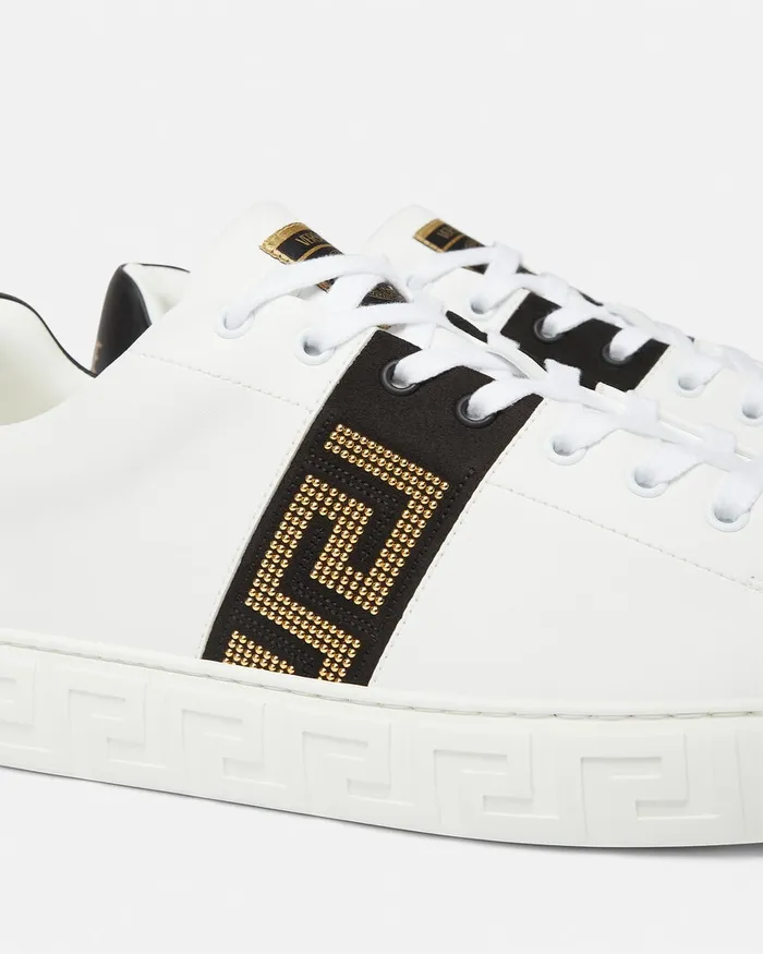 Versace Studded Greca Trainers Blackgold Men Sneakers