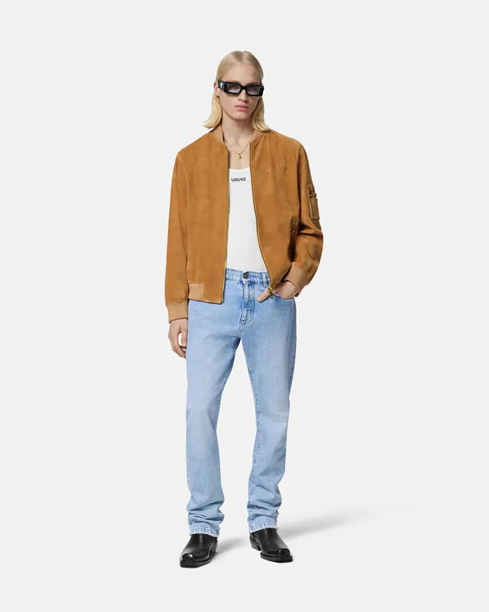 Versace Suede Bomber Jacket Brown Men Jackets and Coats