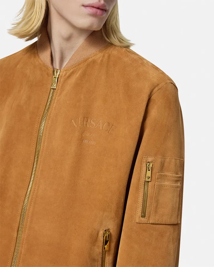 Versace Suede Bomber Jacket Brown Men Jackets and Coats